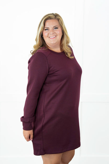 Door Buster!! Plus/Reg Solid Long Sleeve Crew Neck Sweatshirt Dress