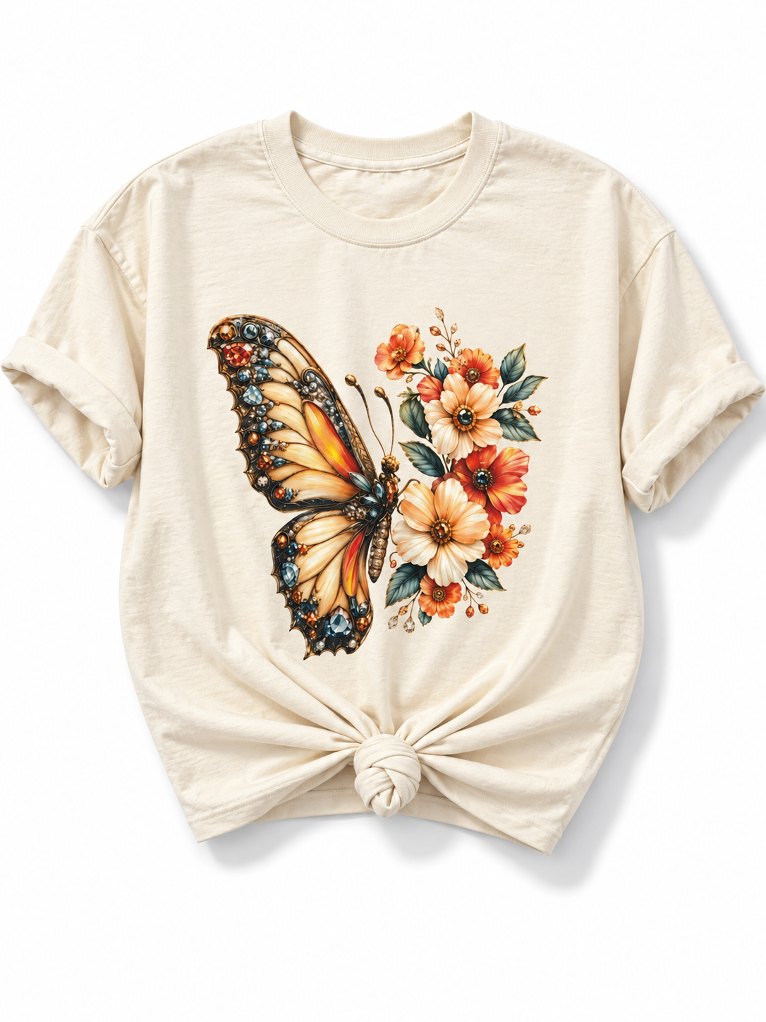 Plus/Reg Short Sleeve Jewel Butterfly Graphic Tee