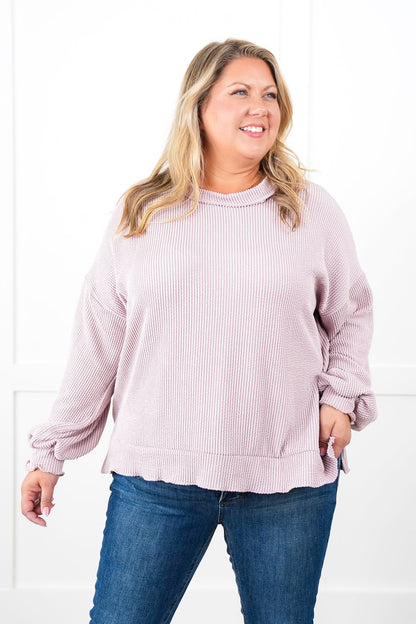 Ribbed Knit Long Sleeve Pullover Top