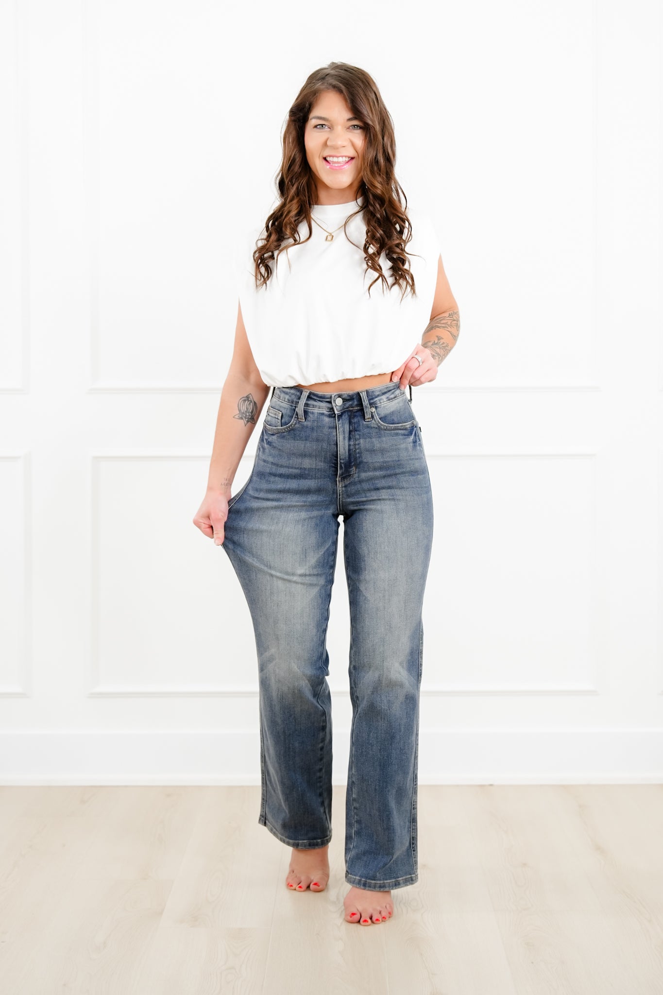 Judy Blue Keeping it Straight High Rise Medium Wash Tummy Control Straight Leg Jeans