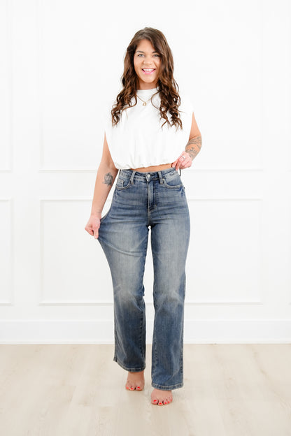 Judy Blue Keeping it Straight High Rise Medium Wash Tummy Control Straight Leg Jeans