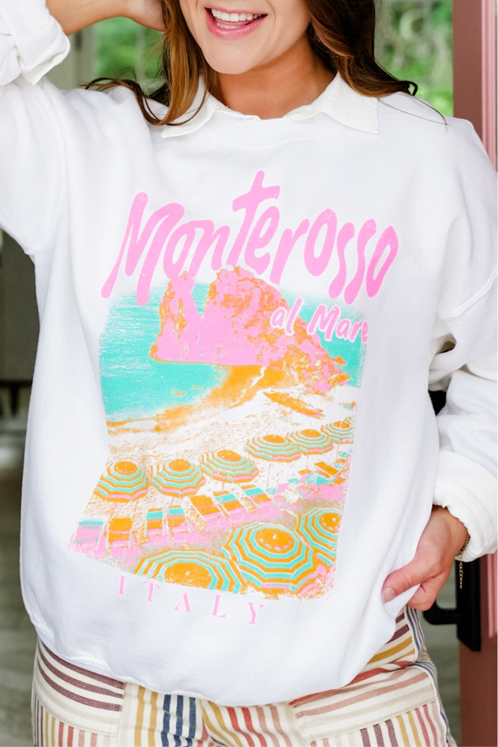 White Long Sleeve "Monterosso Italy" Graphic Sweatshirt