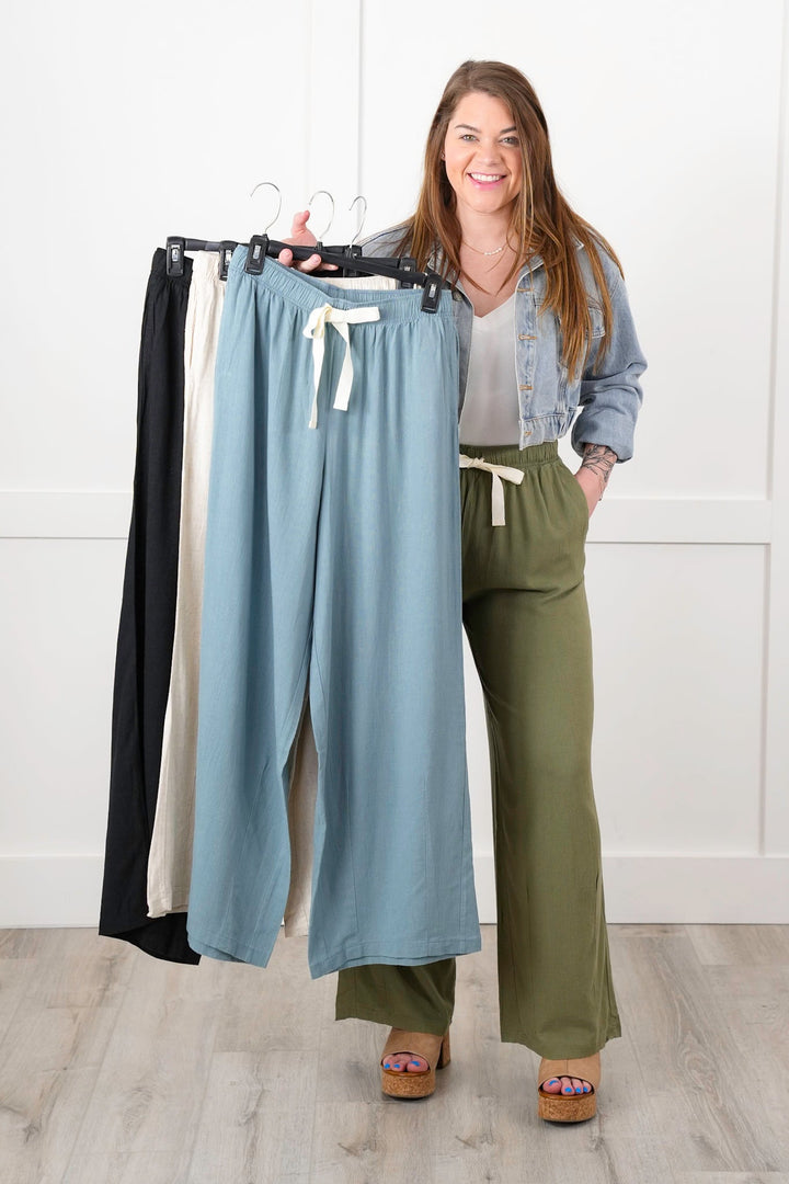 Door Buster! Zenana Drawstring Linen Pants - Freckled Poppy