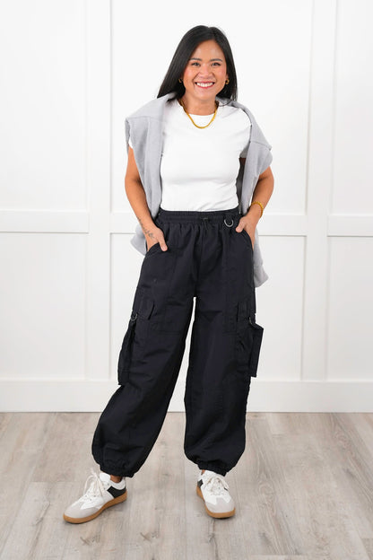 Elastic Waist Cargo Woven Jogger Pants