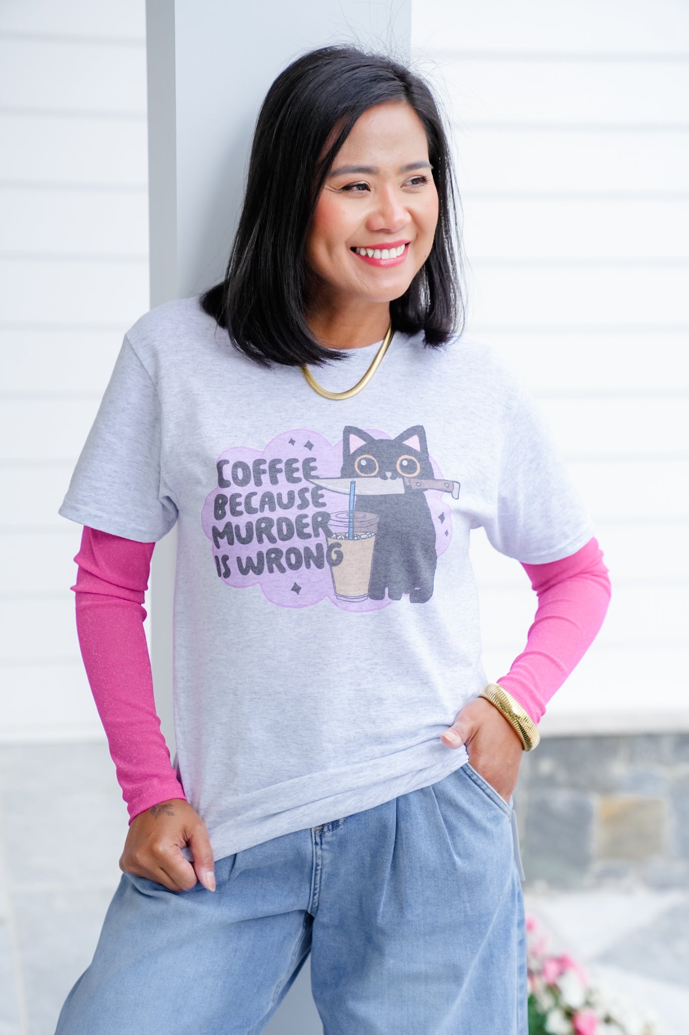 Plus/Reg Short Sleeve "Coffee Because Murder Is Wrong" Graphic Tee