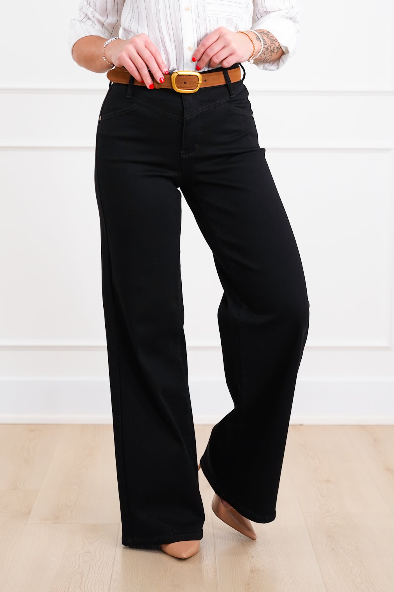 Judy Blue High Rise Black Retro Wide Leg Jeans with Slimming Yoke Seaming