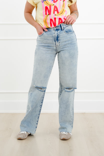 Hidden High Rise Light Wash Distressed Dad Jeans