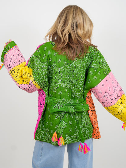 POL Quilted Patchwork Print Long Sleeve Kimono Jacket