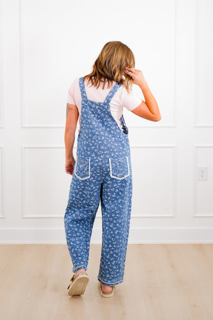 Plus/Reg Floral Relax Fit Jumpsuit with Lace Trim