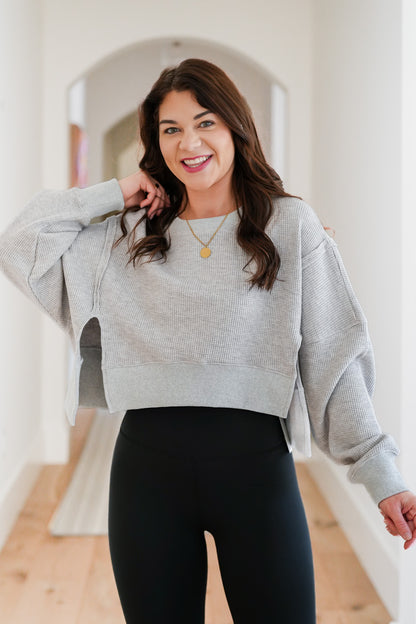 Waffle Knit Long Sleeve Front Cropped Top