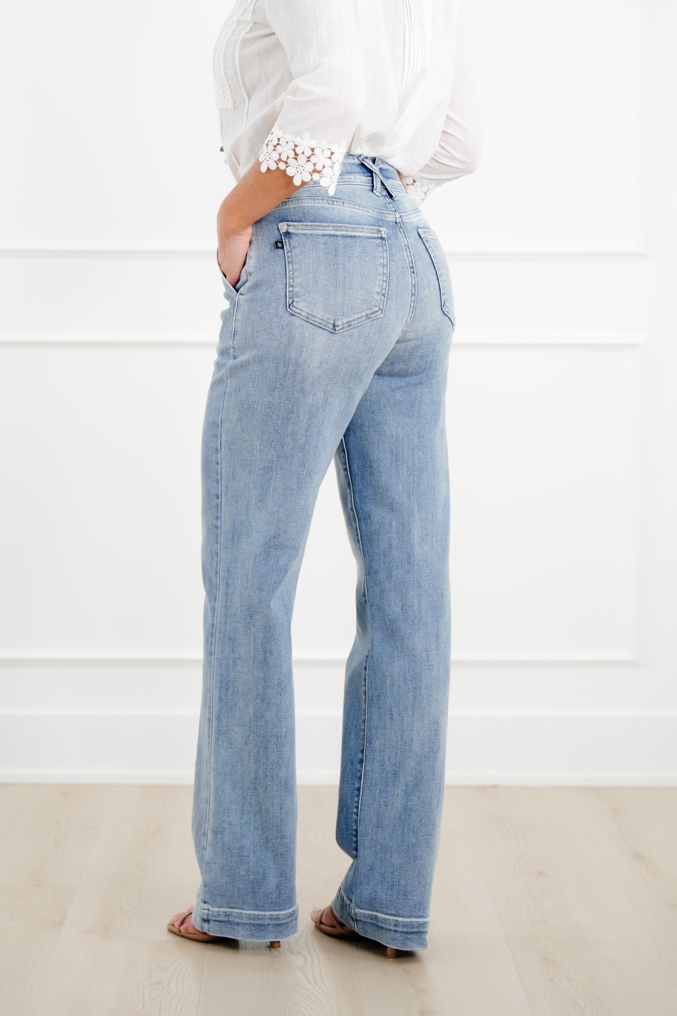 Judy Blue High Rise Light Wash Multiple Inseam Wide Leg Trouser Jeans