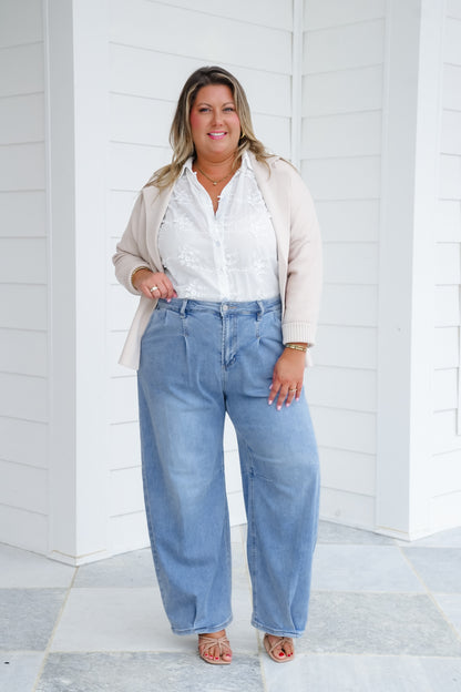 Risen The Easy Street Wide-Leg Pleated Barrel Jeans