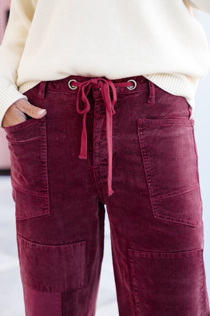 Washed Corduroy High Waist Barrel Pants