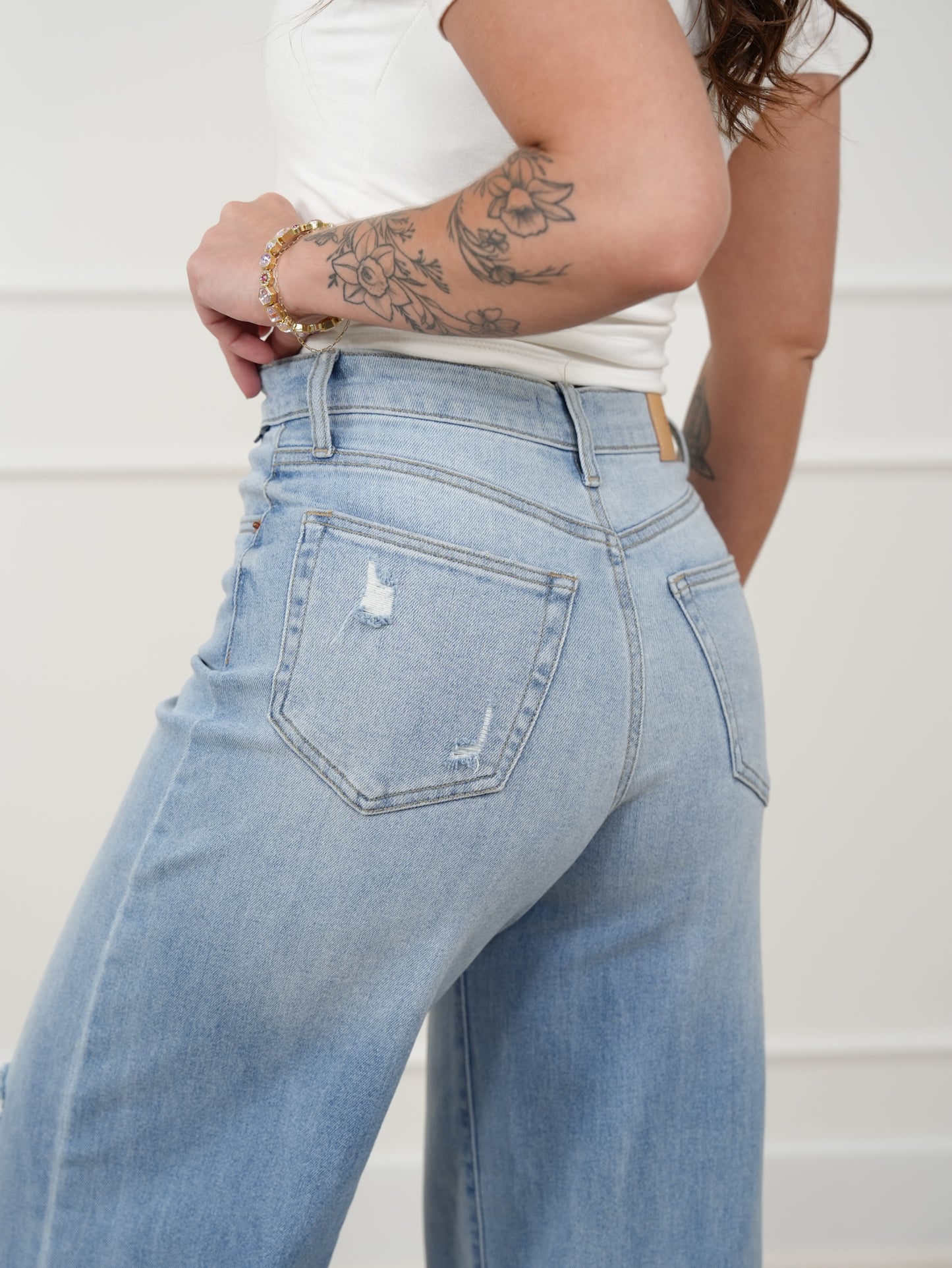 Cello High Rise Light Wash Distressed Wide Leg Jeans
