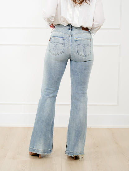 Judy Blue Mid Rise Medium Wash Multiple Inseam Flare Jeans with Slit