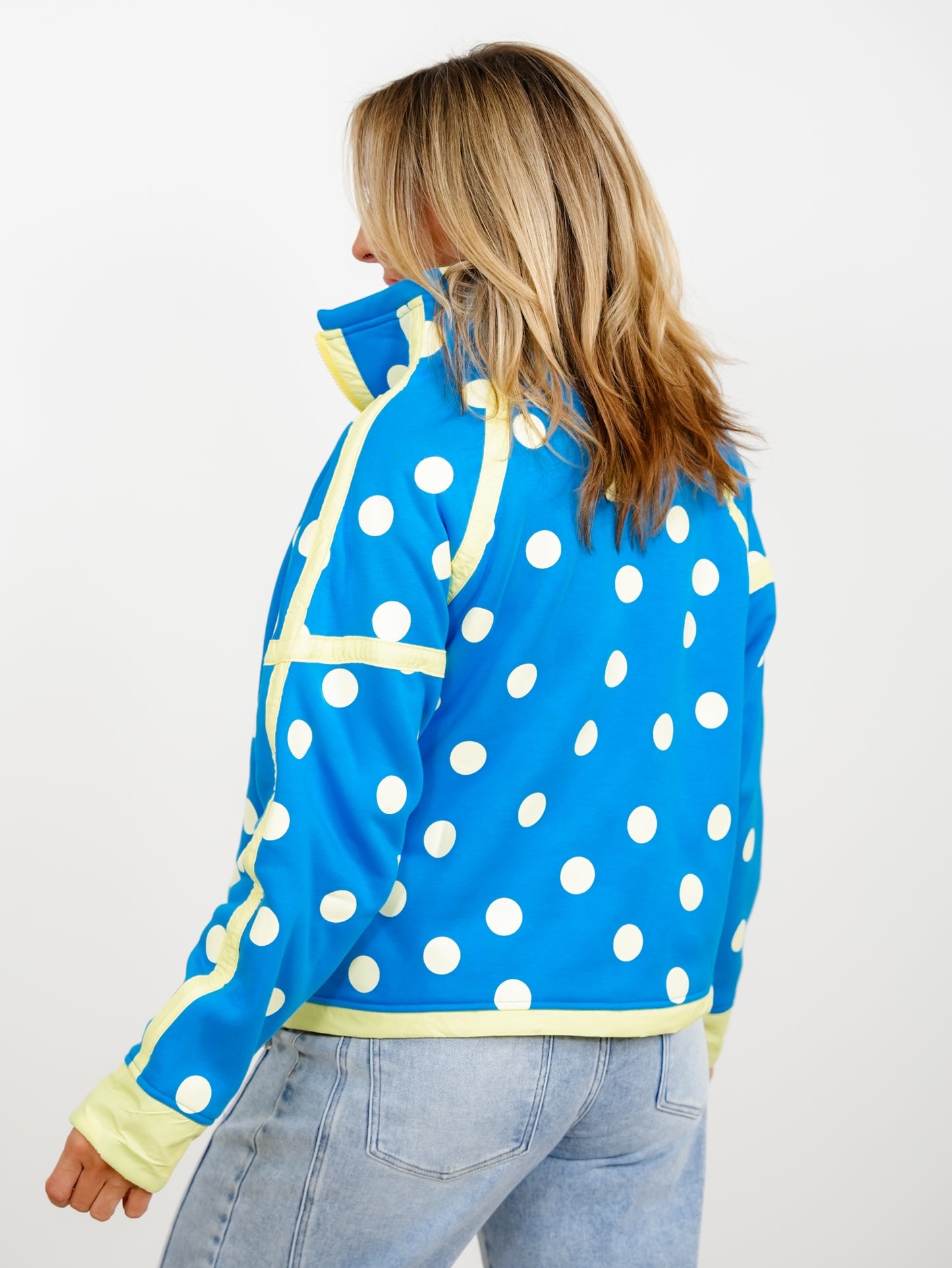 Polka Dot Long Sleeve Half Zip Jacket with Contrast Trim