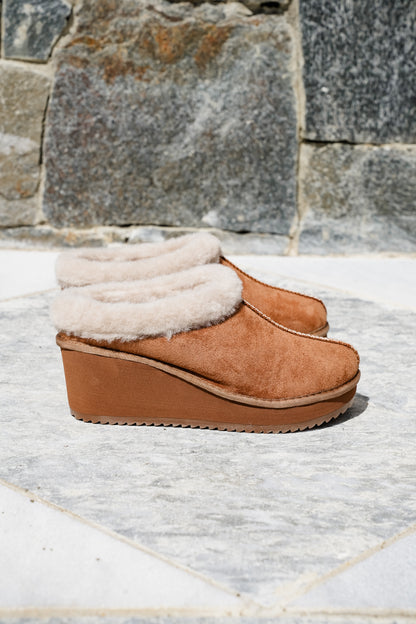Corky's "Easy Going" Cozy Vegan Suede Wedge Mule Slippers with Fleece Lining