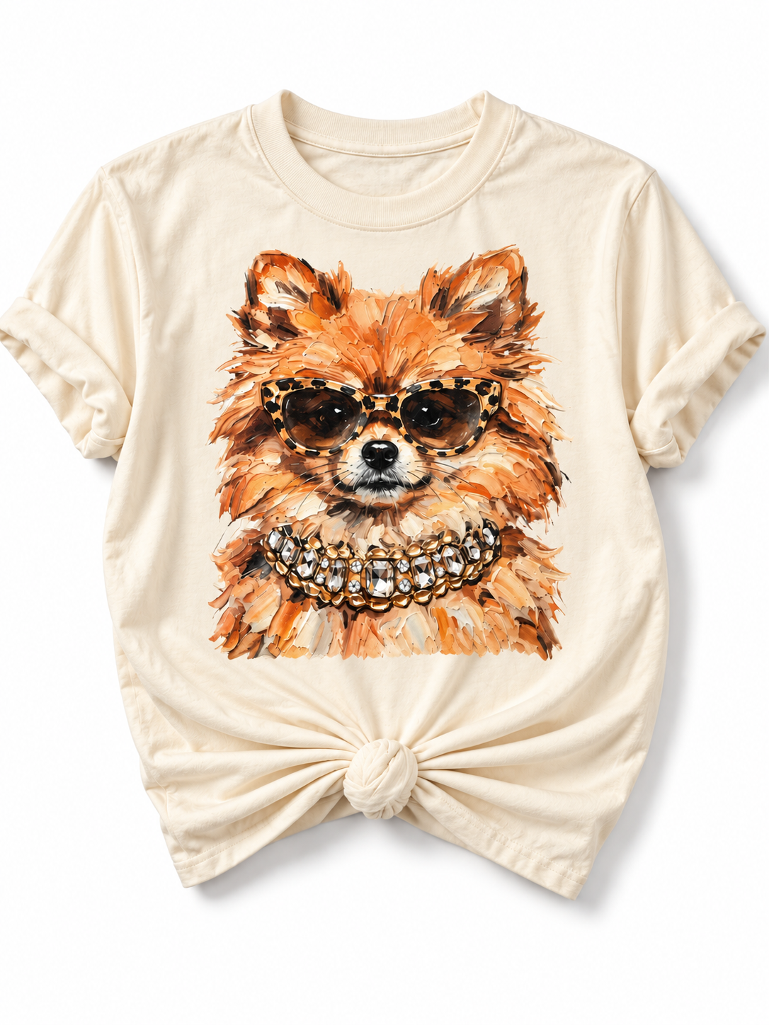 Plus/Reg Short Sleeve Glam Pomeranian Graphic Tee - Freckled Poppy