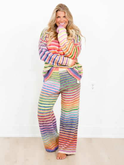 Rainbow Stripe Elastic Waist Sweater Pants - Freckled Poppy