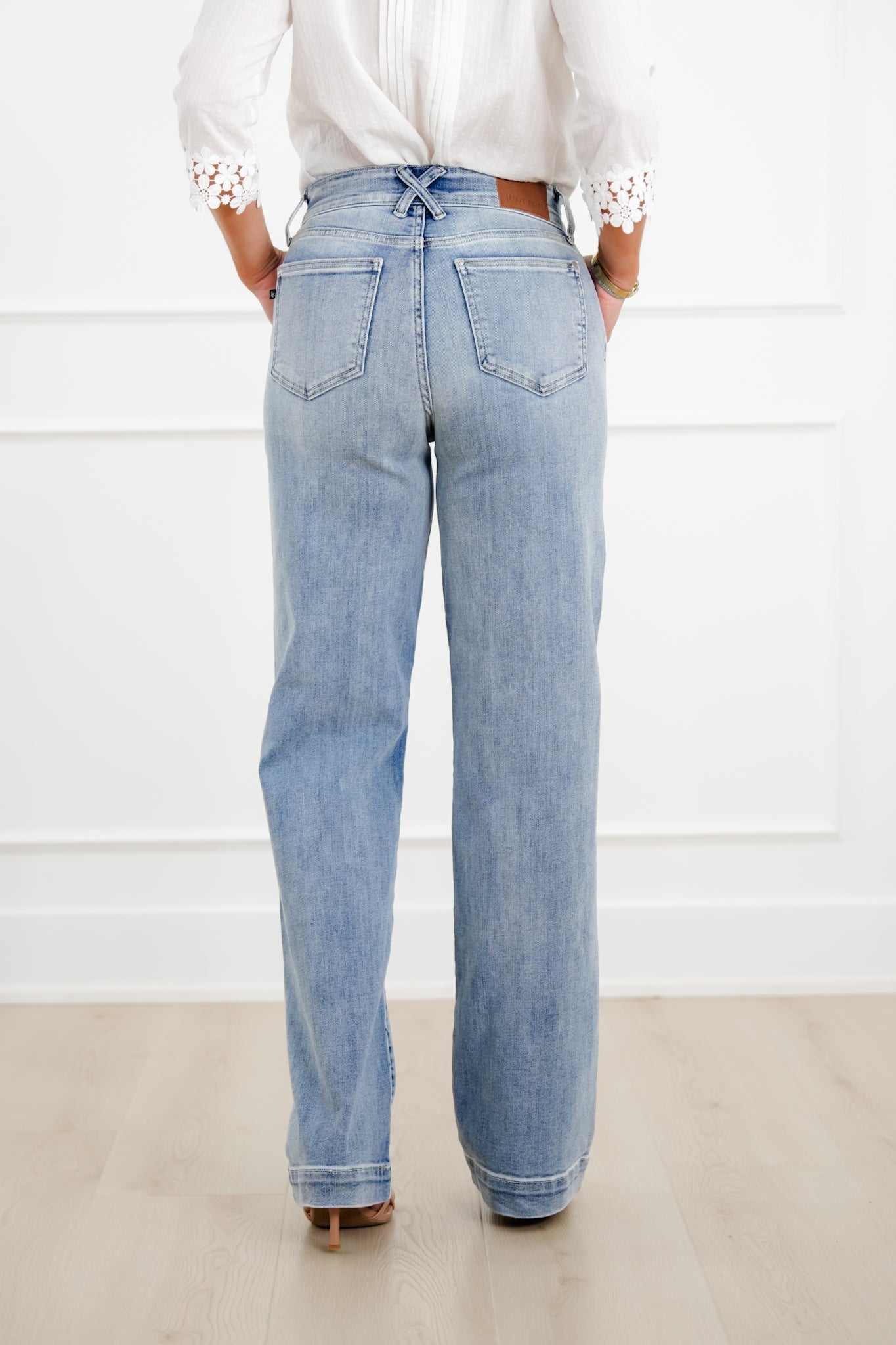 Judy Blue High Rise Light Wash Multiple Inseam Wide Leg Trouser Jeans