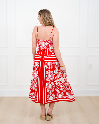 Floral Pattern Sleeveless Midi Dress