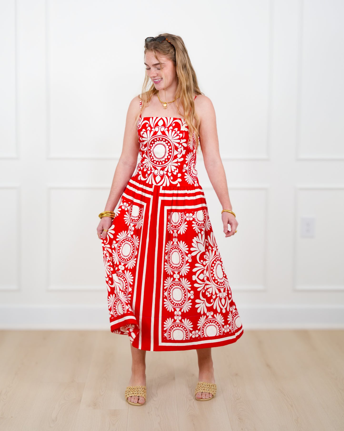 Floral Pattern Sleeveless Midi Dress