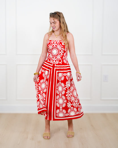 Floral Pattern Sleeveless Midi Dress