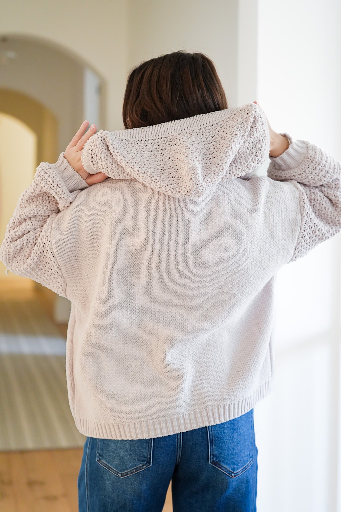 Knit Long Sleeve Button Down Hooded Cardigan