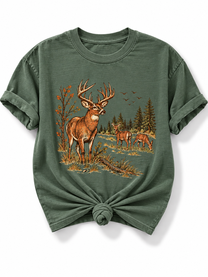 Plus/Reg Short Sleeve Deer in Meadow Graphic Tee