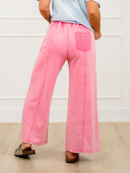 Mineral Wash Elastic Waist Pants with Eyelet Pockets