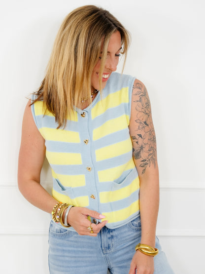 Stripe Sweater Vest with Heart Buttons