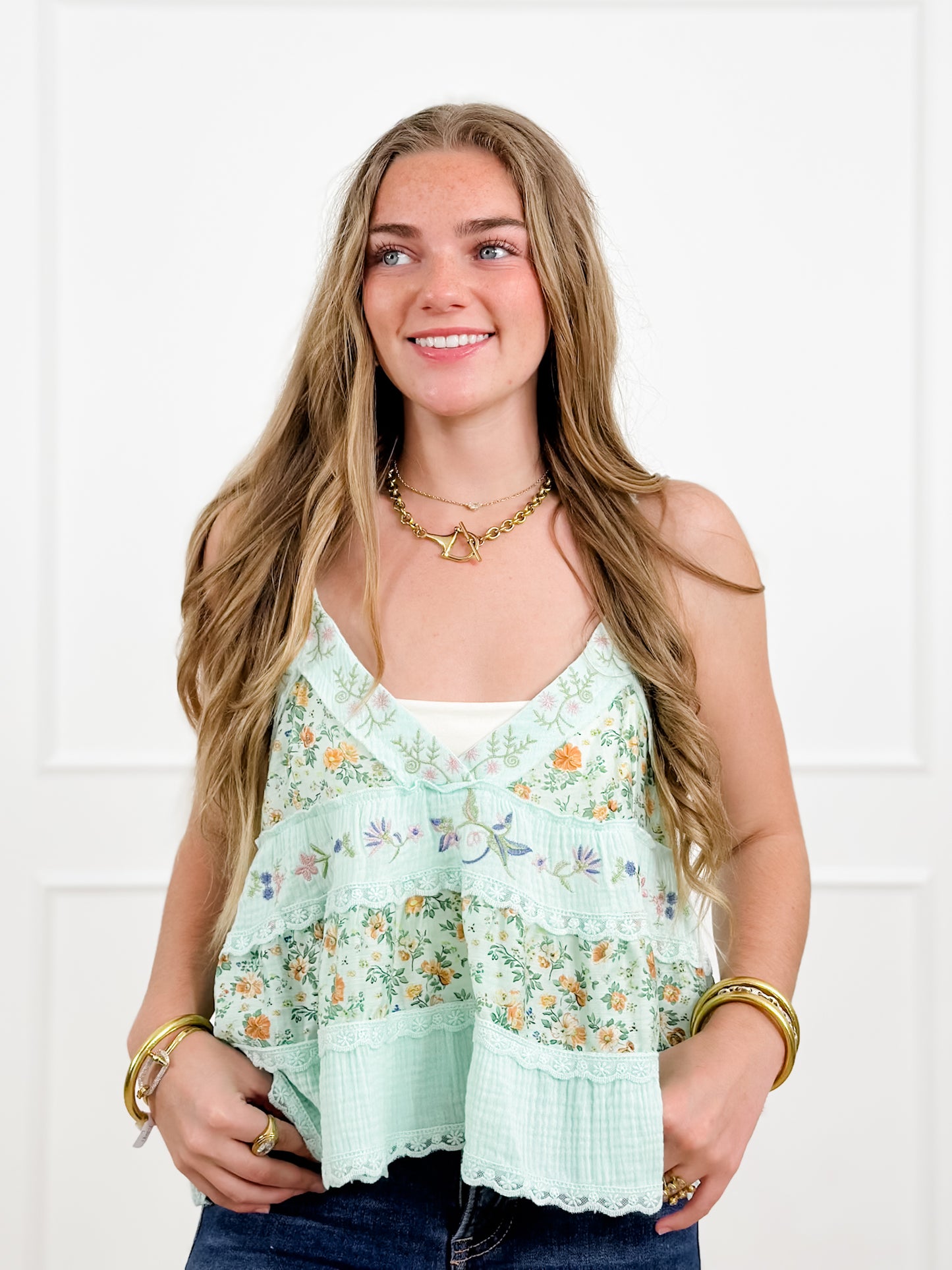 POL Floral Print Sleeveless V Neck Top