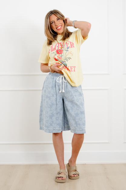 Risen Light Wash Slouchy Floral Culotte Shorts
