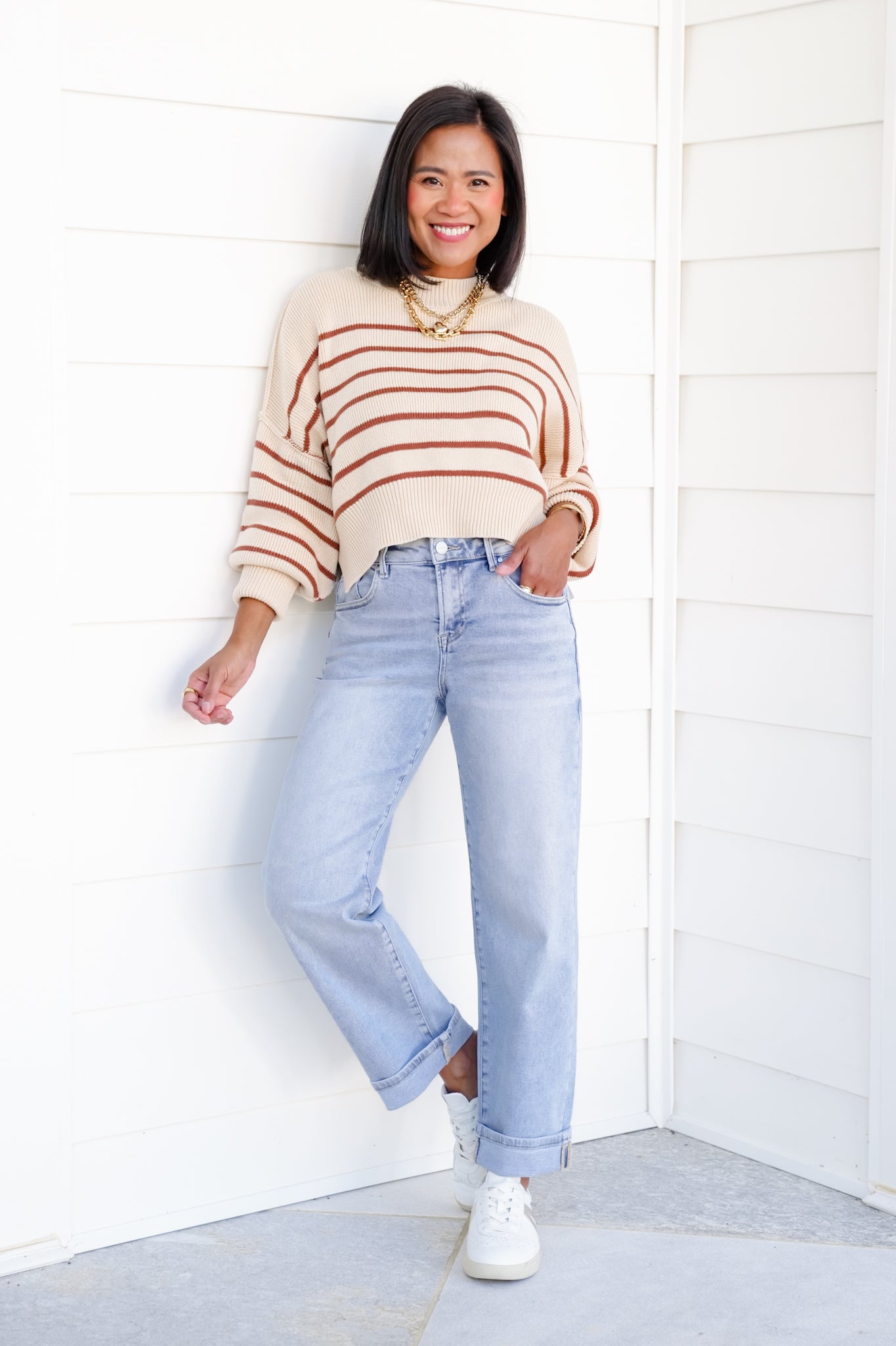 Risen High Rise Light Wash Cuffed Barrel Jeans