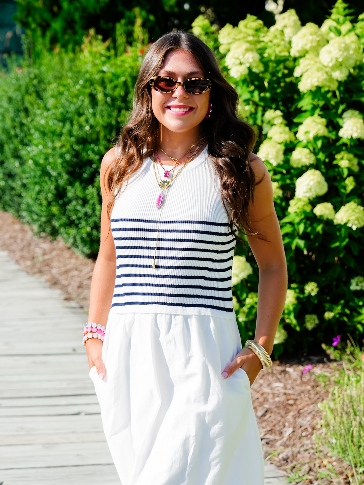 Sleeveless Stripe Knit Bodice with Woven Skirt Maxi Dress - Freckled Poppy