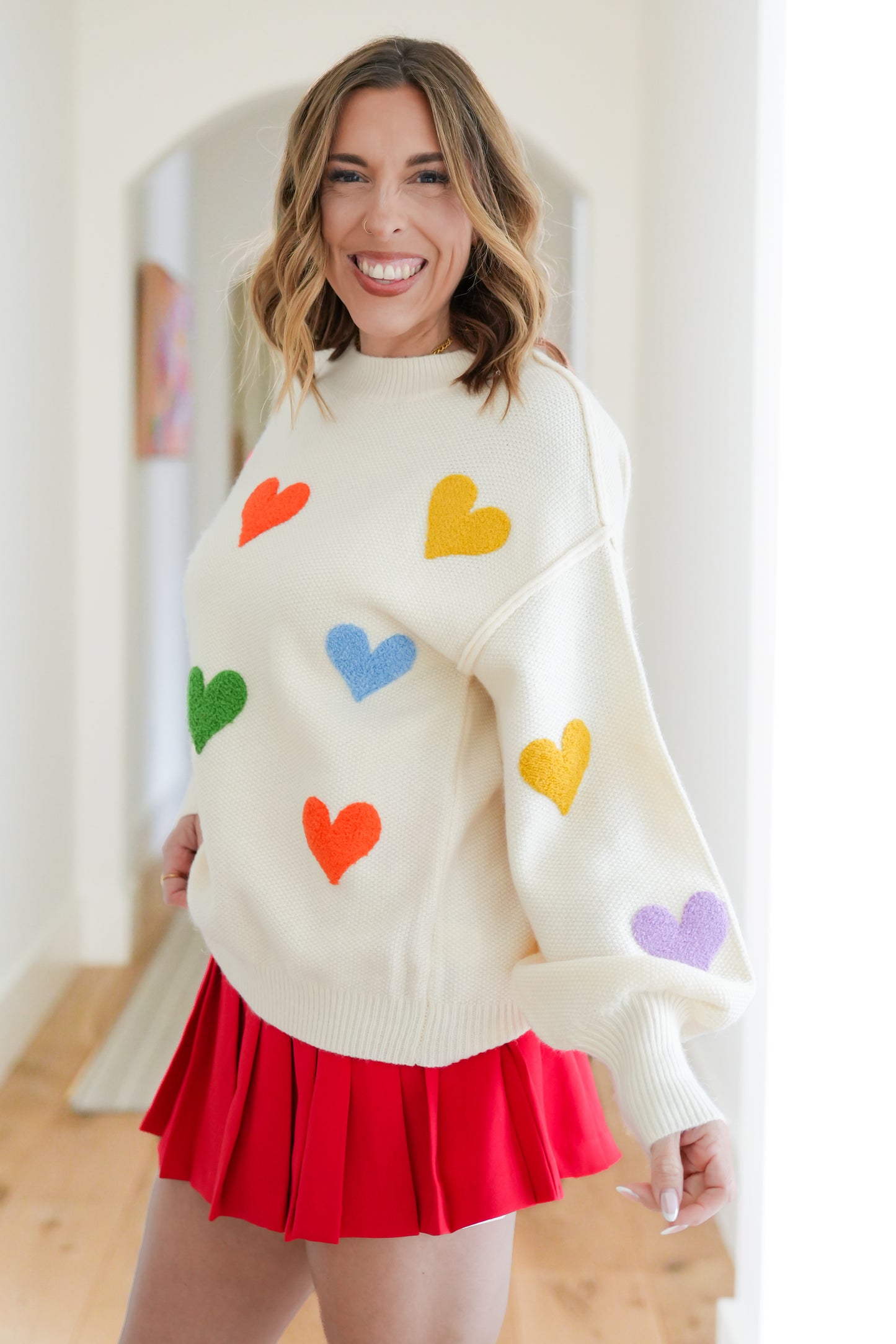 Heart Pattern Long Balloon Sleeve Sweater