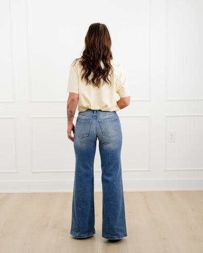 Hidden Mid Rise Dark Wash Flare Jeans