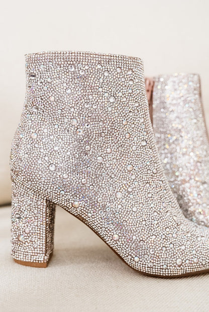 Silver Rhinestone Pearl Beaded Heels w/ Side Zipper