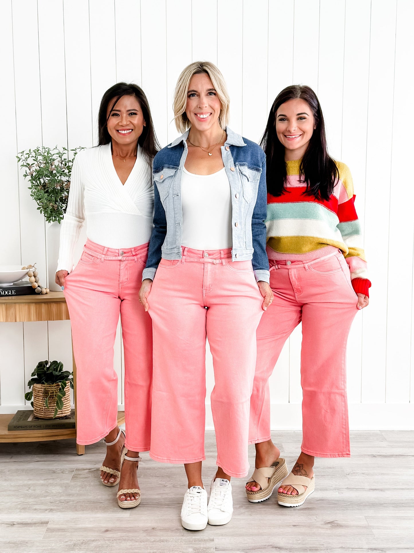 Vervet High Rise Blush Wide Leg Jeans With Belt