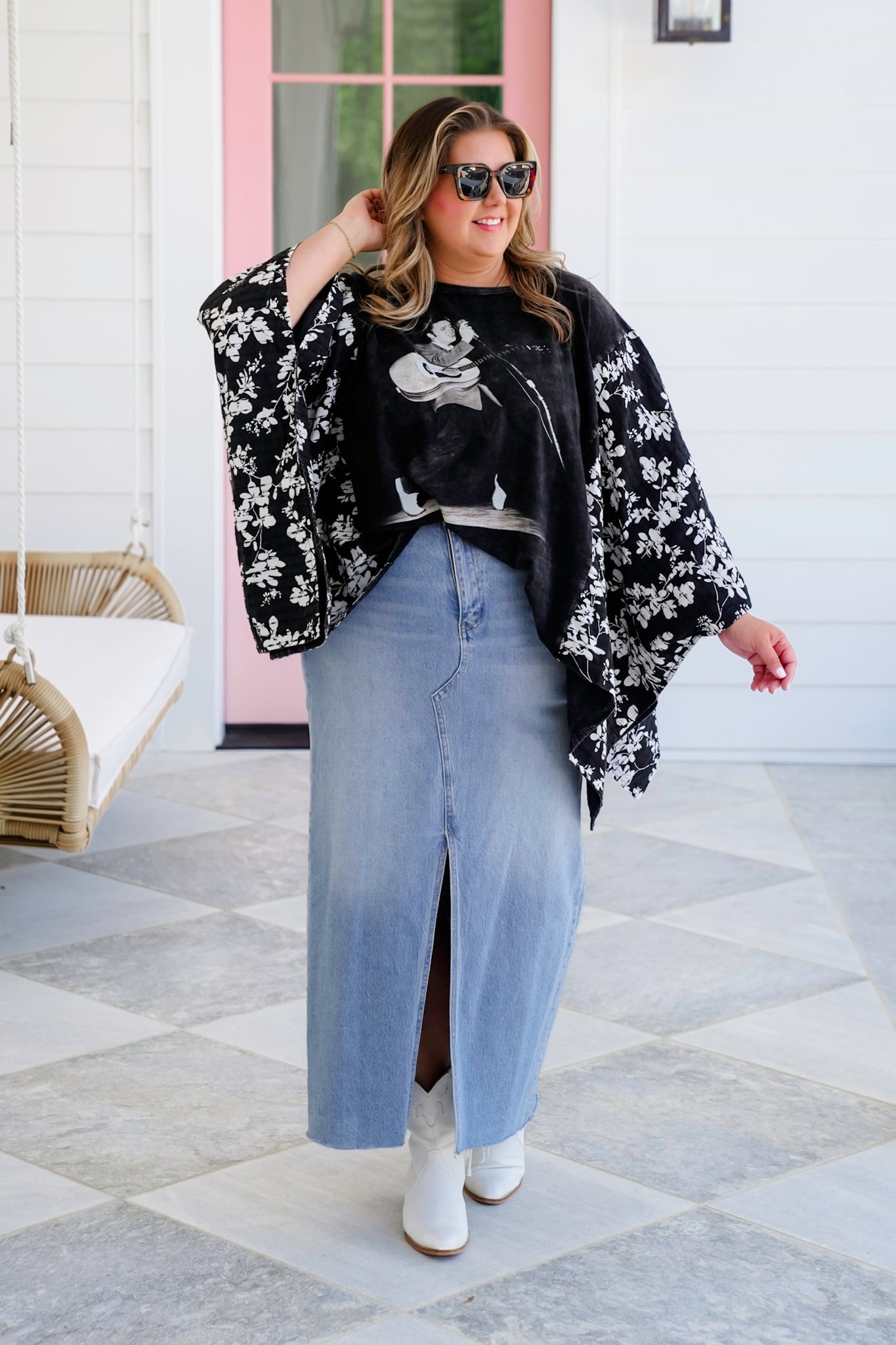 Elvis Presley Long Floral Sleeve Poncho Top