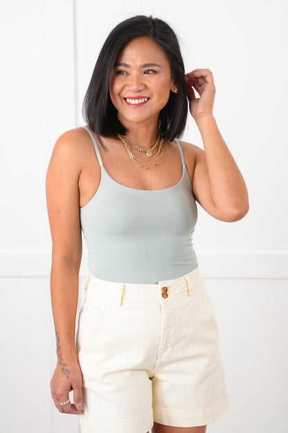 Solid Round Neck Adjustable Spaghetti Strap Bodysuit