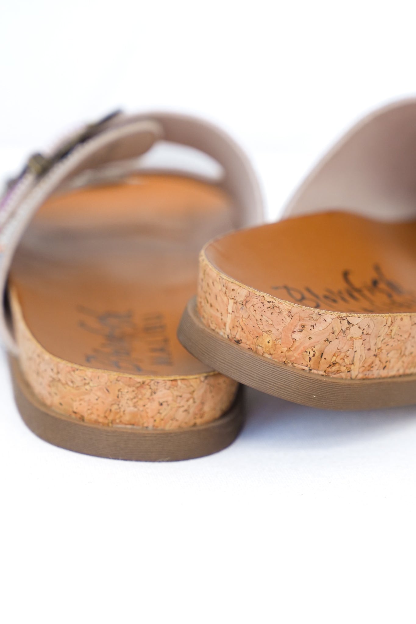 Restock! Blowfish Multicolor Embellished Cork Slide Sandals with Adjustable Buckle Detail