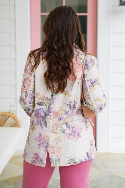Floral Long Sleeve Double Breasted Blazer