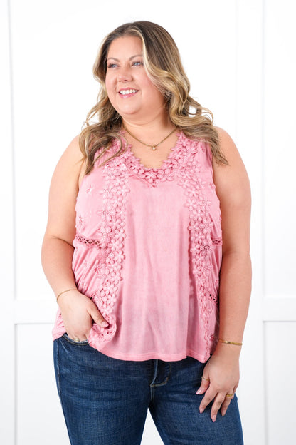 Restocks! POL Sleeveless Tank Top with Floral Embroidery Detail