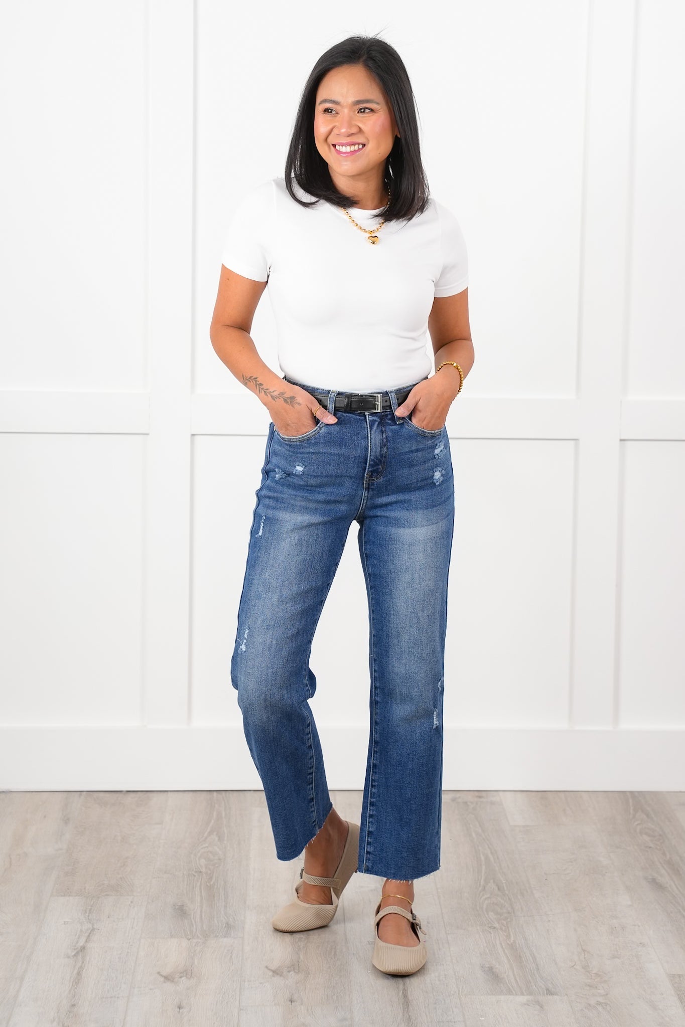 Special A High Rise Dark Wash Tummy Control Dad Jeans