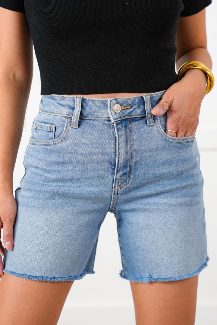 Door Buster! Zenana Light Wash Raw Hem Denim Shorts