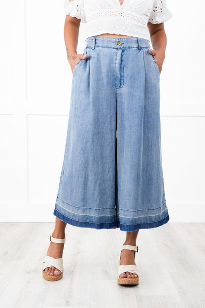 Mineral Wash Wide Leg Cropped Pants