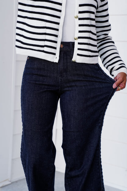 Judy Blue High Rise Dark Wash Cropped Jeans with Side Seam Braid Detail