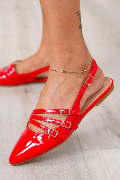 Slingback Pointy toe Flats with Buckle Straps