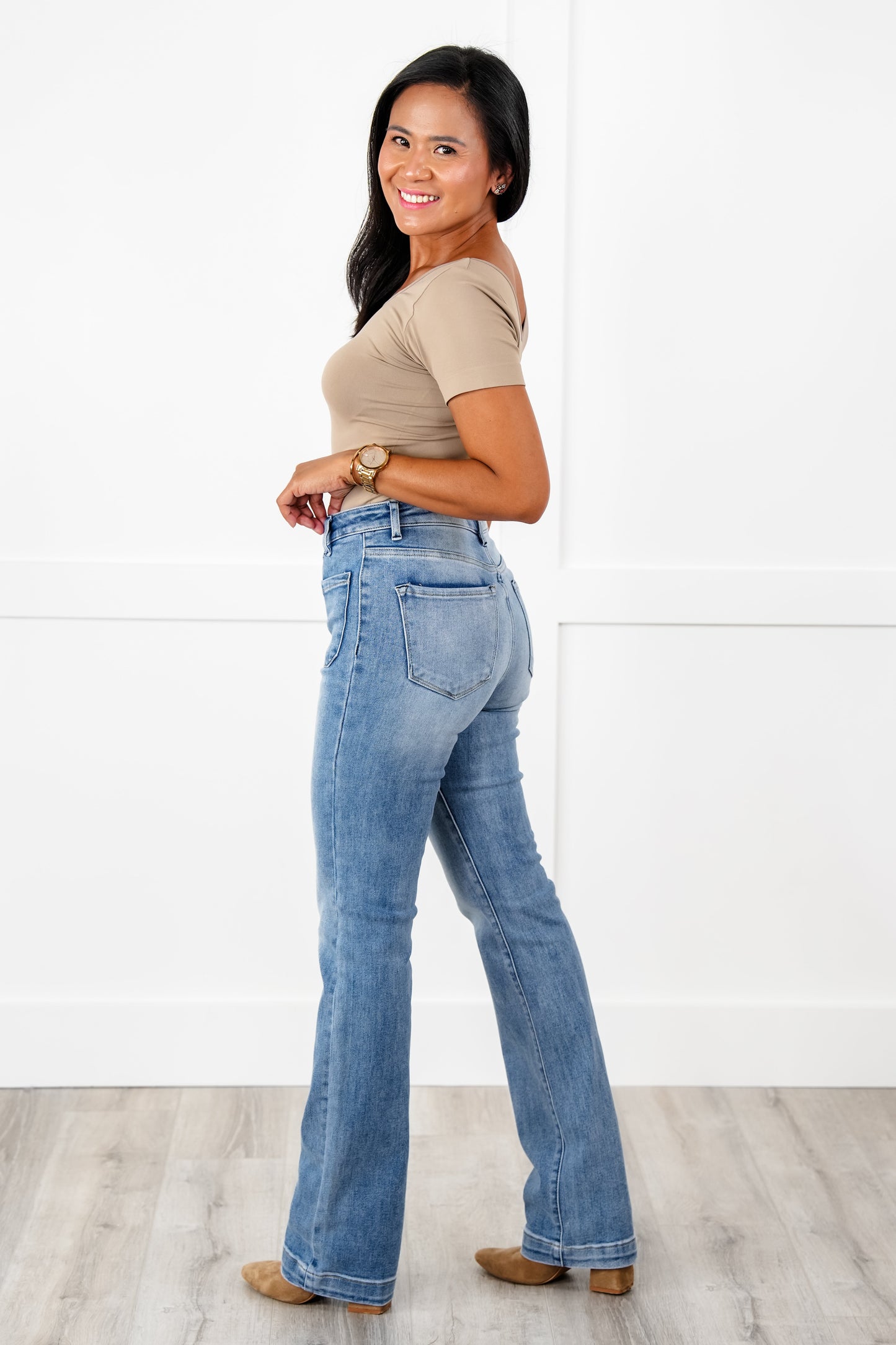 Risen Guilty As Sin Multiple Inseam High Rise Medium Wash Patch Pocket Straight Leg Jeans